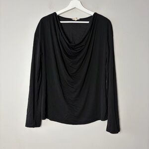 Mystree Draped Neck Long Sleeve Black‎ Blouse Women's Large